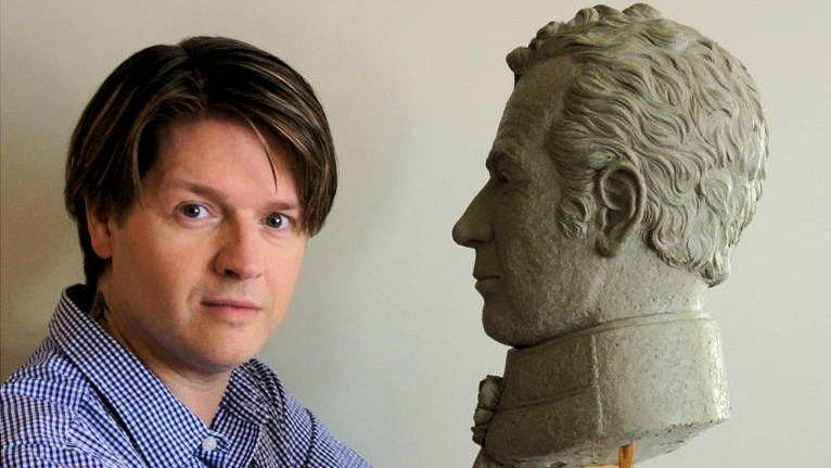 Christian Corbet and the bust of Major General Sir Isaac Brock