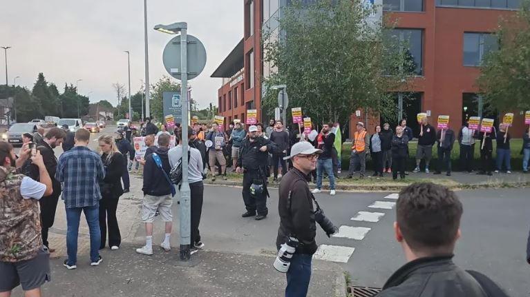 Anti-racism protesters outside the Holiday Inn in Chatham