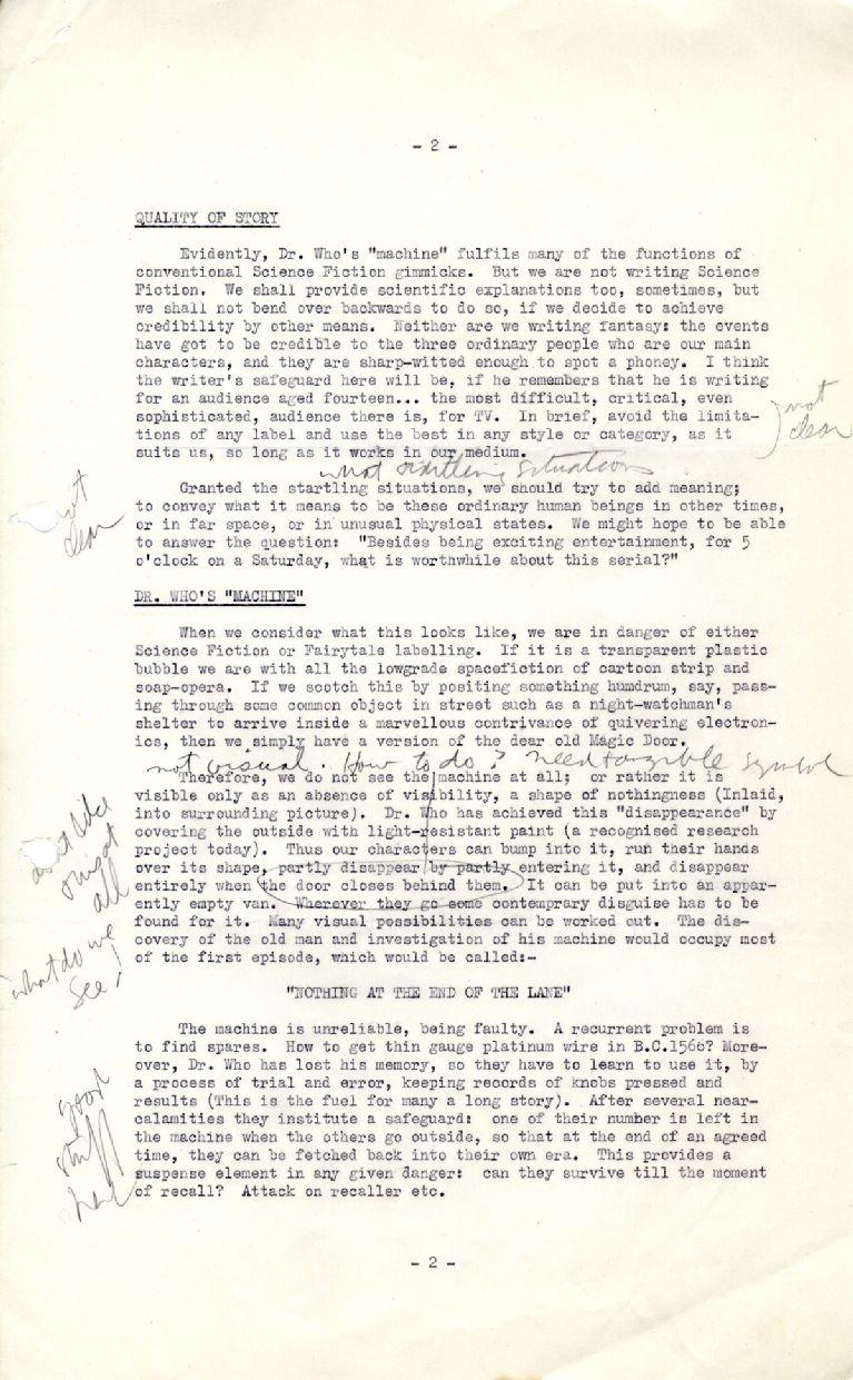 Document from the ˿ Written Archive proposing the background story and characters for Doctor Who