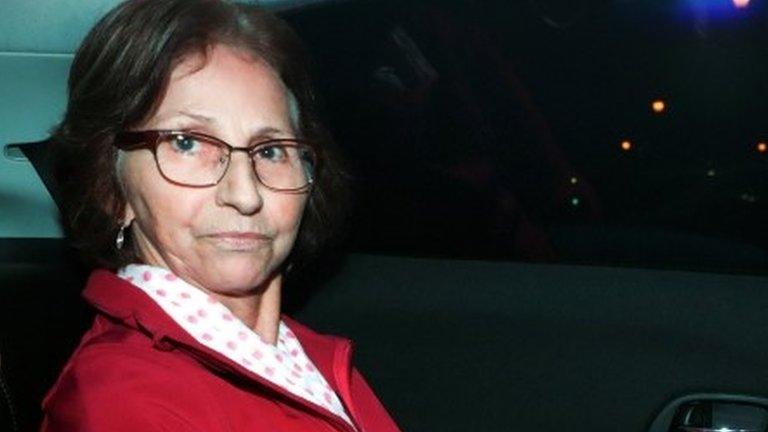 Aparecida Schunck, mother-in-law of Formula One supremo Bernie Ecclestone, leaves a police station in Sao Paulo, Brazil, August 1, 2016.