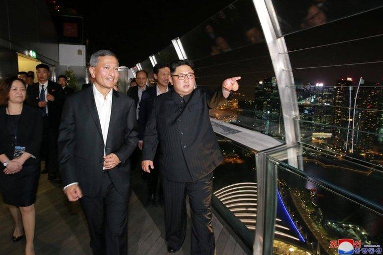 Kim Jong-un (right) in Singapore. Photo: 11 June 2018