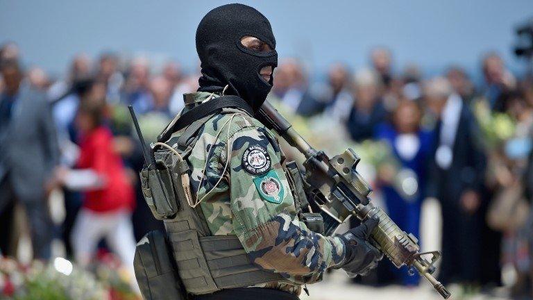 Armed guard on Sousse beach a few days after the attack