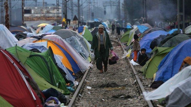 Syrian refugee stranded in a make-shift camp in northern Greece