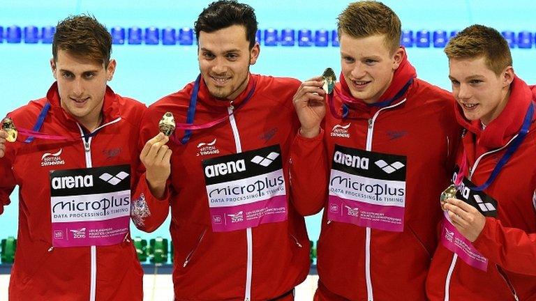 GB's Christopher Walker-Hebborn, James Guy, Adam Peaty and Duncan Scott