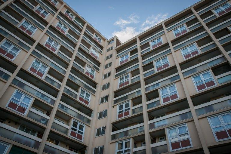 A block of flats in a housing estate