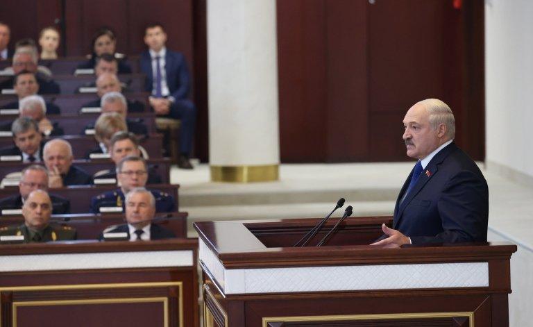 Belarusian President Alexander Lukashenko speaking to parliamentarians