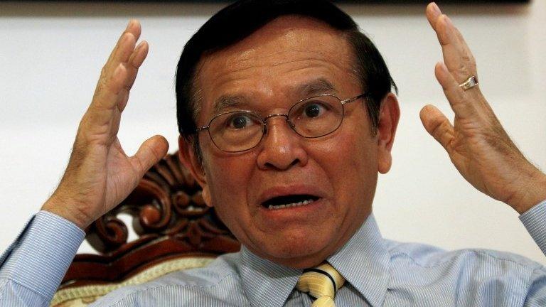 Kem Sokha, leader of the Cambodia National Rescue Party (CNRP), gestures during an interview with Reuters at the CNRP headquarter in Phnom Penh, 23 June 2016.