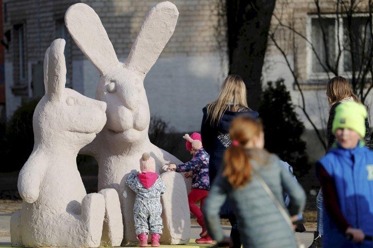 children with clay Easter bunnies