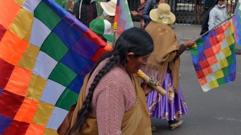 Supporters of Evo Morales take part in a march in the surroundings of the Congress in La Paz on November 12, 2019.