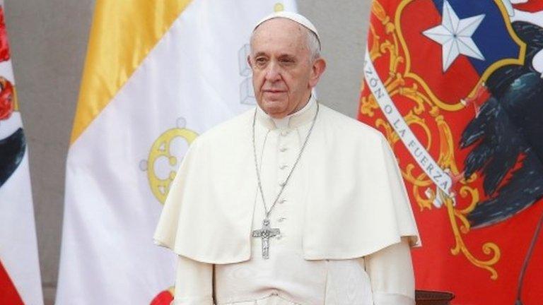 Pope Francis attends a meeting with Chilean authorities, civil society and diplomatic corps at La Moneda Palace in Santiago de Chile, Chile, 16 January 2018