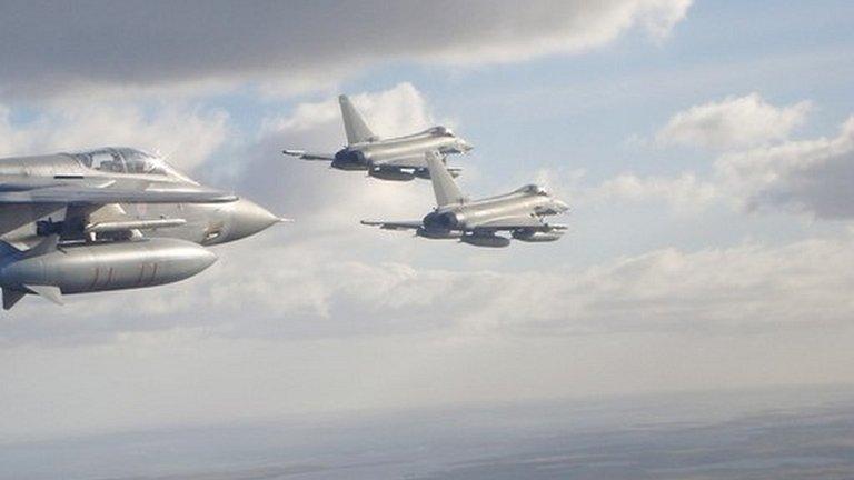 Typhoons are met by an RAF Tornado F3 Navigator as they arrive in Falkland Islands (file photo)