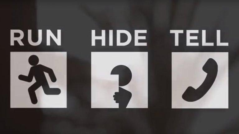 Run, hide, tell sign