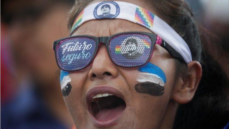 A supporter shouts slogans as she welcomes former President Evo Morales after his return to the country, in Chimore, Bolivia November 11, 2020