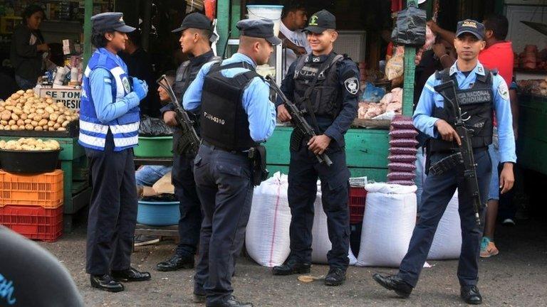 Police officers on guard in Tegucigalpa on November 21, 2017.