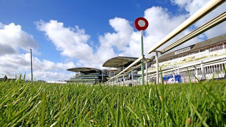 The winning post at Aintree Racecourse