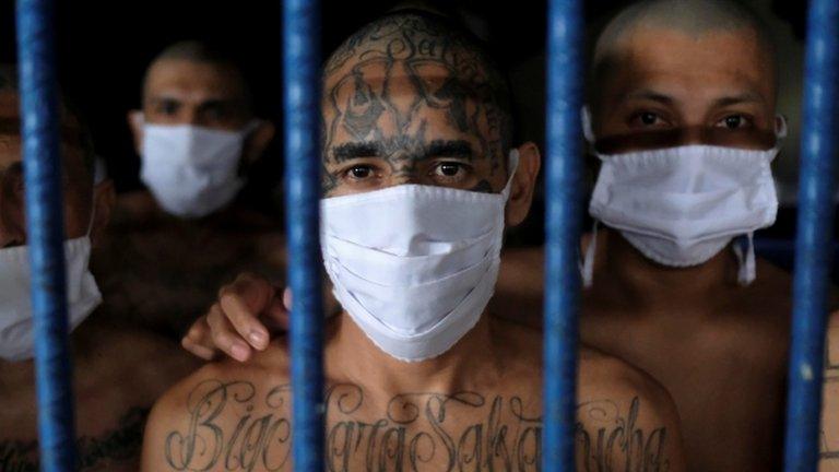 Prisoners inside the Izalco jail during a media tour in September