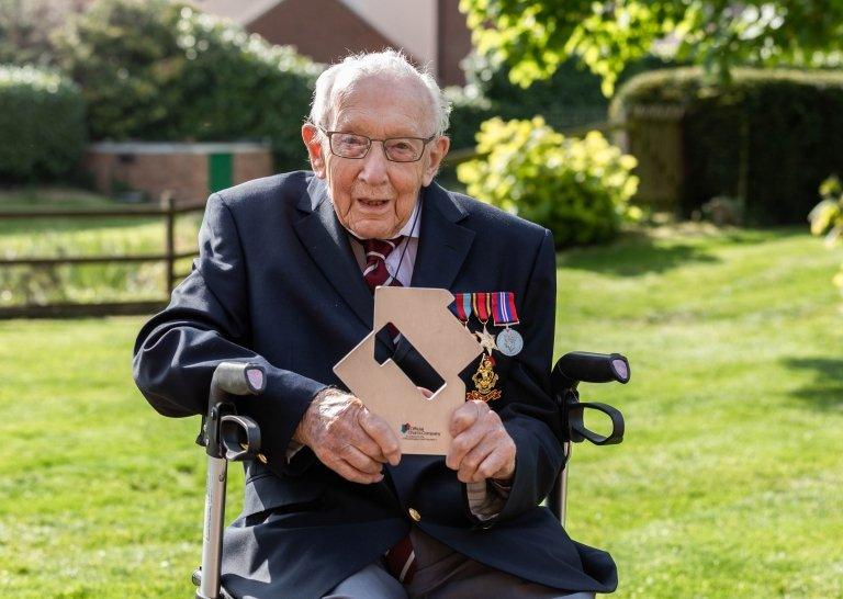 99-year-old war veteran Captain Tom Moore at his home in Marston Moretaine, Bedfordshire