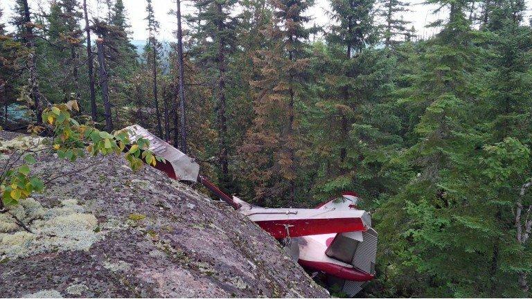 The wreckage of a de Havilland Beaver seaplane which crashed in Quebec