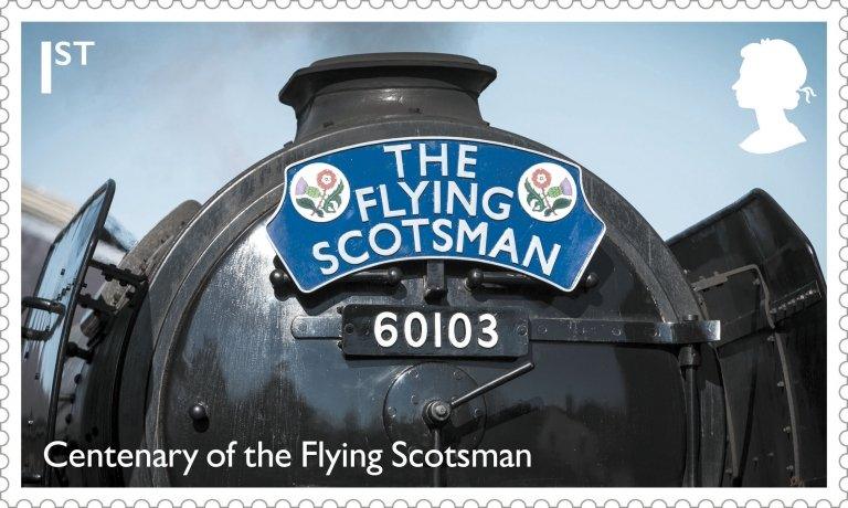 Flying Scotsman stamp featuring Queen's head