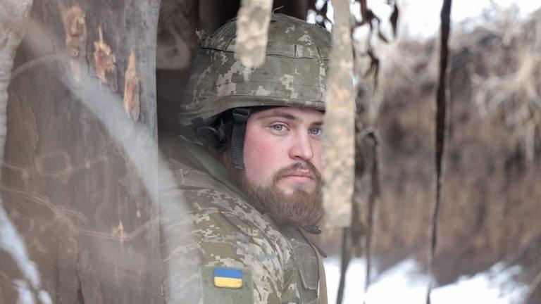 Ukrainian soldier on front line in Donbas