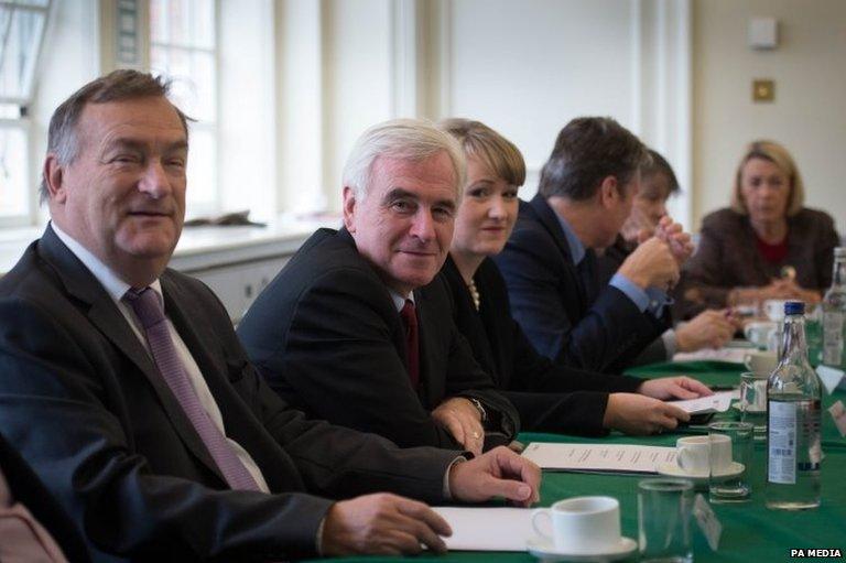 Nick Brown, John McDonnell and Rebecca Long Bailey at a shadow Cabinet meeting