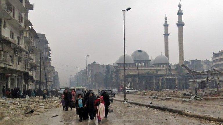 Syrian residents flee violence in eastern Aleppo on 13 December 2016