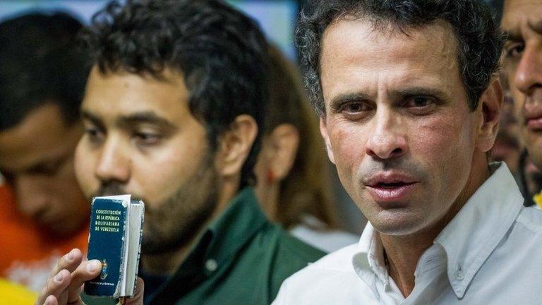 Opposition leader Henrique Capriles speaks during a press conference in Caracas, Venezuela, 29 May 2017.