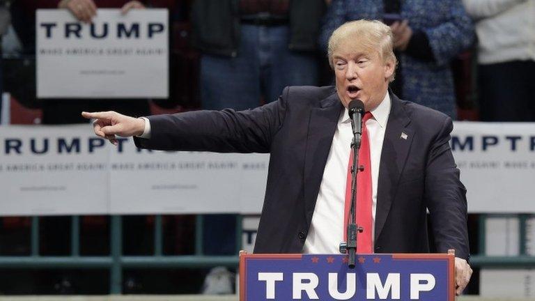 In this March 7, 2016, photo, Republican presidential candidate Donald Trump speaks during a campaign rally in Concord, N.C.