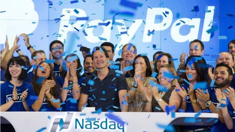 Paypal boss ringing the Nasdaq bell