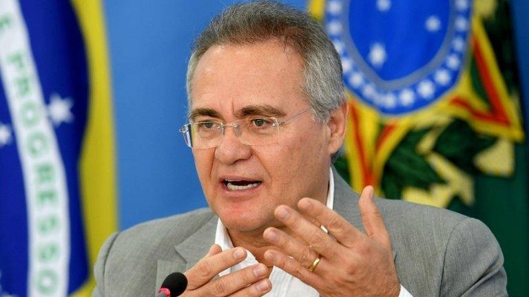 Renan Calheiros during press conference with President Temer and Rodrigo Maia, 17 November 2016