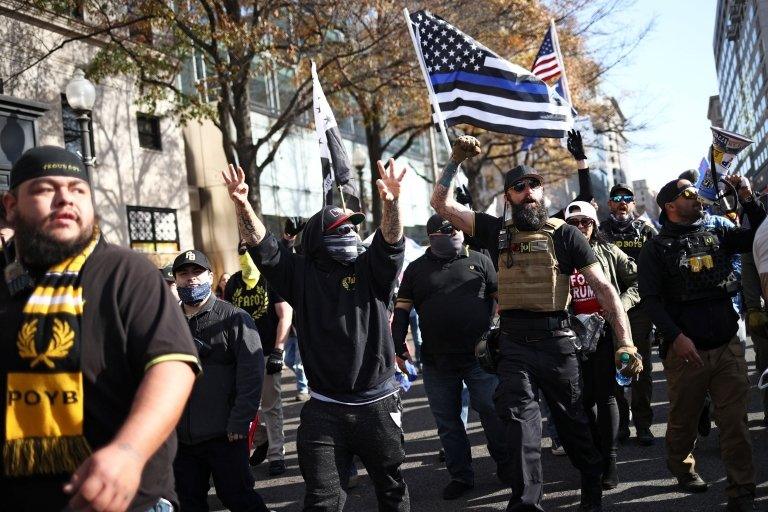 Members of the far-right Proud Boys rally in support of US President Donald Trump