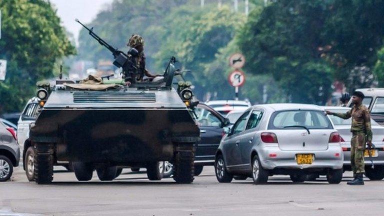 Armoured vehicles in the Zimbabwean capital Harare