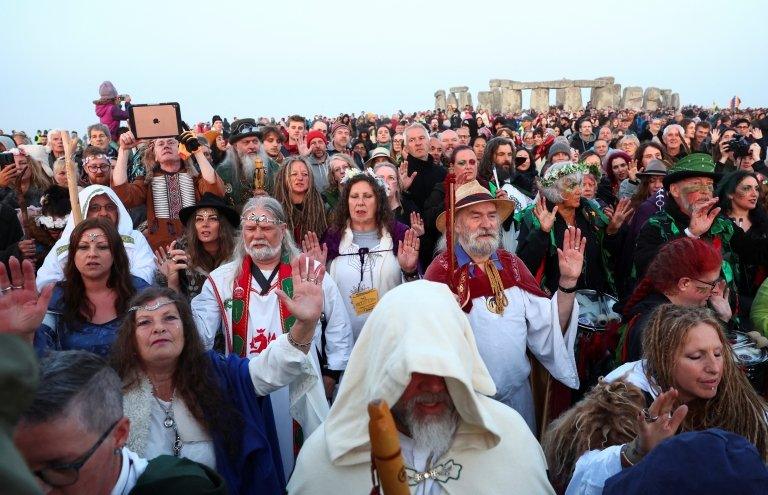 Senior druid King Arthur Pendragon conducts a service at Stonehenge on every solstice