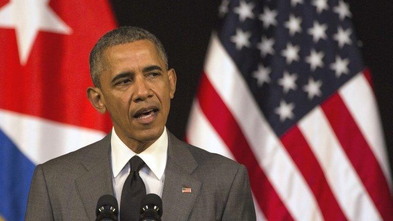 US President Barack Obama delivers his speech at the Grand Theater of Havana, Tuesday, March 22, 2016.