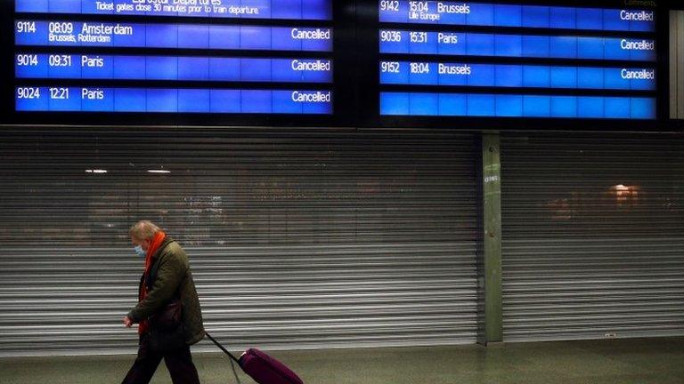 An information board at St Pancras station in London