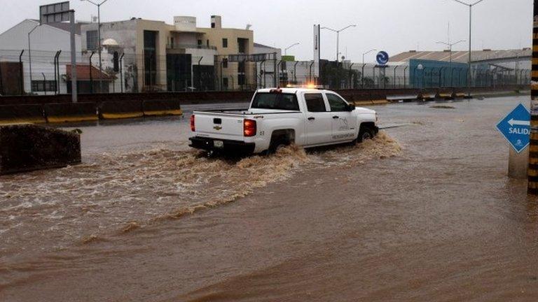 Truck in flooded Manzanillo, Mexico, 23 October 2015