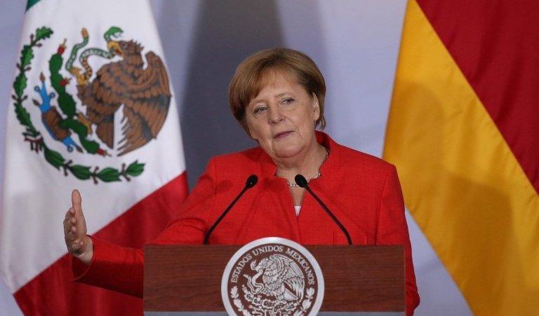 Germany's Chancellor Angela Merkel speaks during an official event with Mexican and German business leaders in Mexico City on 10 June, 2017