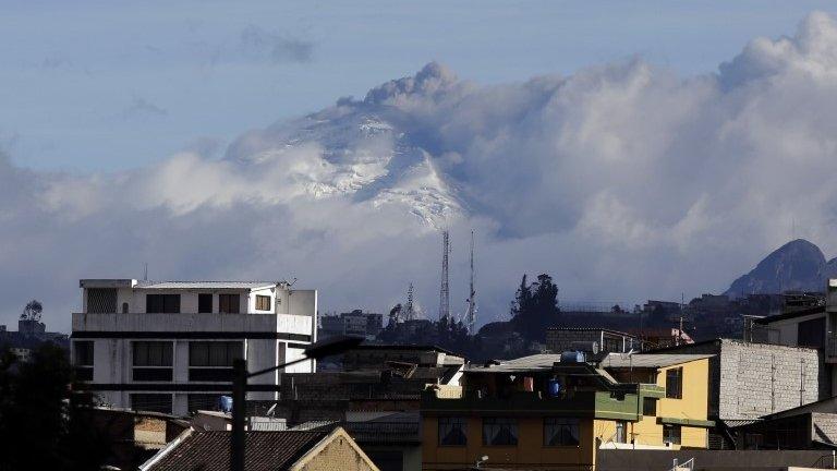 The Cotopaxi volcano spews ash and vapour near Quito on 17 August, 2015.