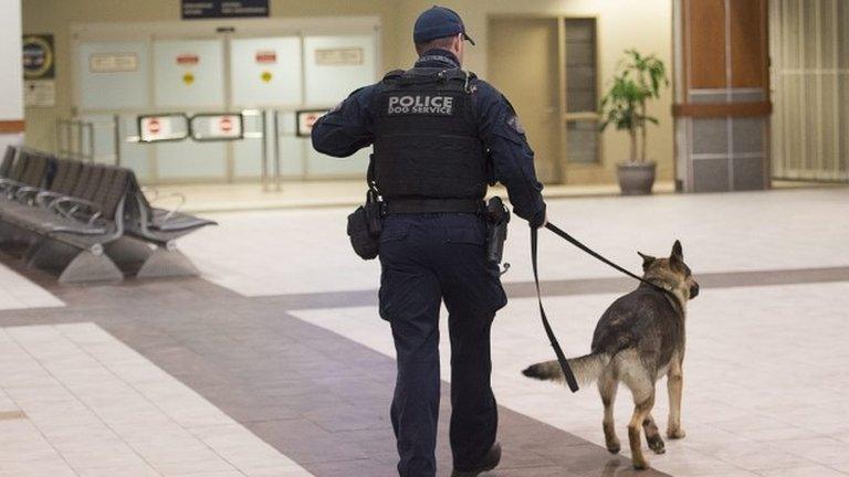 Policeman and dog at Halifax airport (library photo)