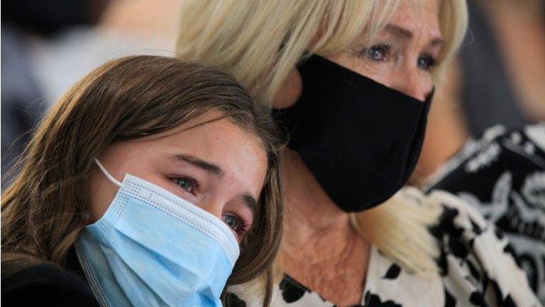 Relatives of the Mormons killed in the Bavispe massacre of 2019 attend a ceremony to mark the first anniversary since the tragic event, in Ciudad Juarez, Mexico, 04 November 2020.