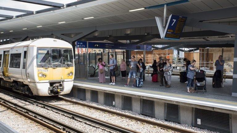 Members of the public try out the new concourse and platforms at London Bridge Statio