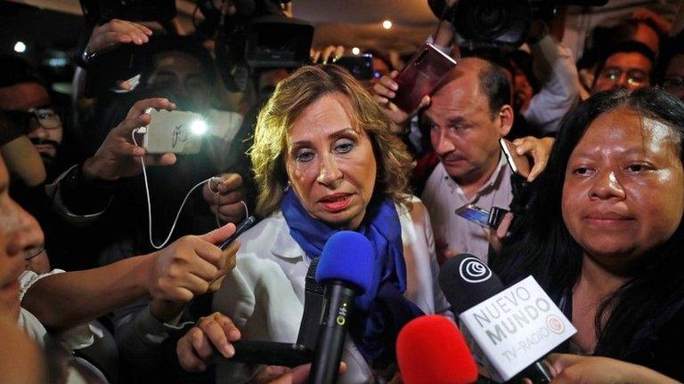 Former First Lady Sandra Torres, talks to the press in Guatemala City in Guatemala late 16 June 2019.