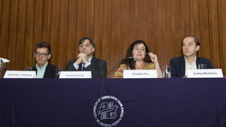 Members of the Inter-American Commission on Human Rights (IACHR) at a press conference in Mexico City (17/08/2015)