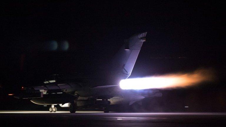 handout picture released by the British Ministry of Defence shows Royal Air Force Tornado GR4 aircraft take off from RAF Akrotiri in Cyprus on April 14, 2018 as part of a mission to conduct strikes in Syria