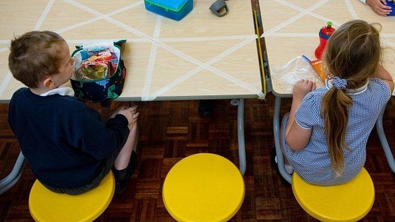 Children socially distancing in a school