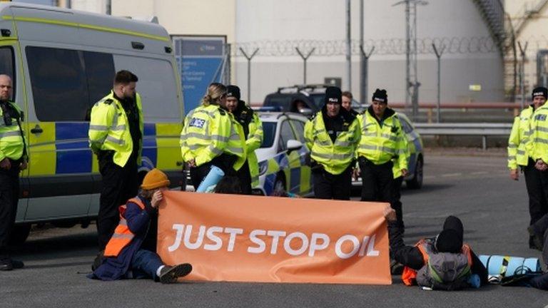 Protestors earlier in April at the site