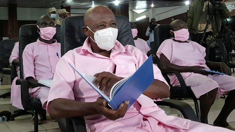 Paul Rusesabagina sits inside the courtroom in Kigali, Rwanda February 17, 2021.