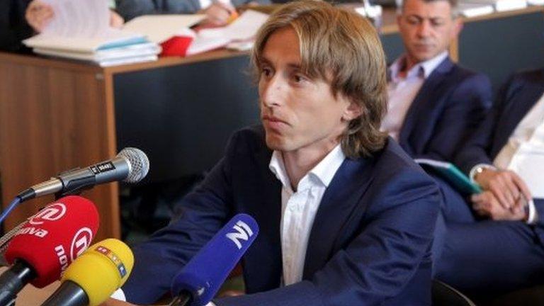 Croatia and Real Madrid midfielder Luka Modric appears in court to testify in a corruption trial in Osijek on June 13, 2017.