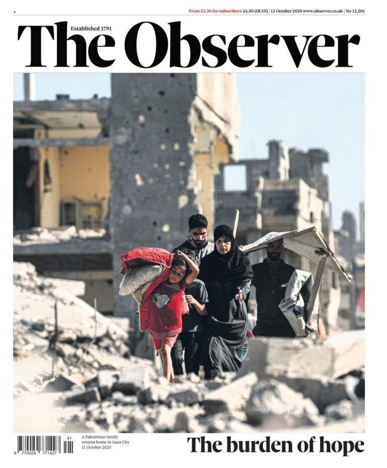 The headline on the front page the Observer reads: "The burden of hope."