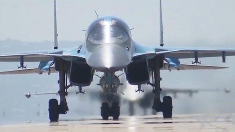 Russian Su-34 tactical bomber takes off from Hmeimim air base in Syria - 15 March